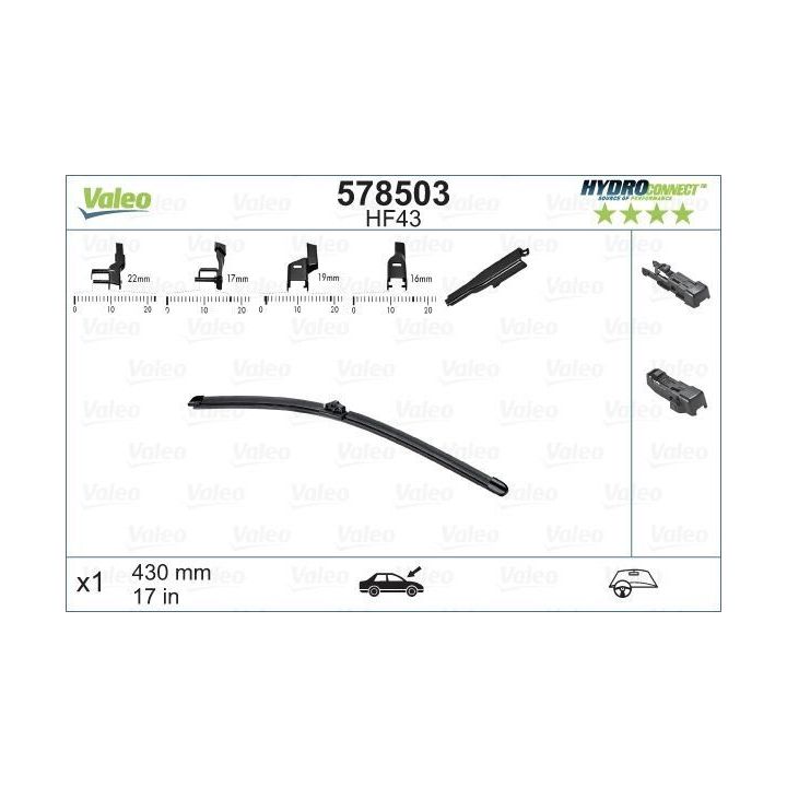 Ön Muz Tipi Silecek Süpürgesi 430 MM Hydroconnect Çoklu Bağlantı - VALEO 578503