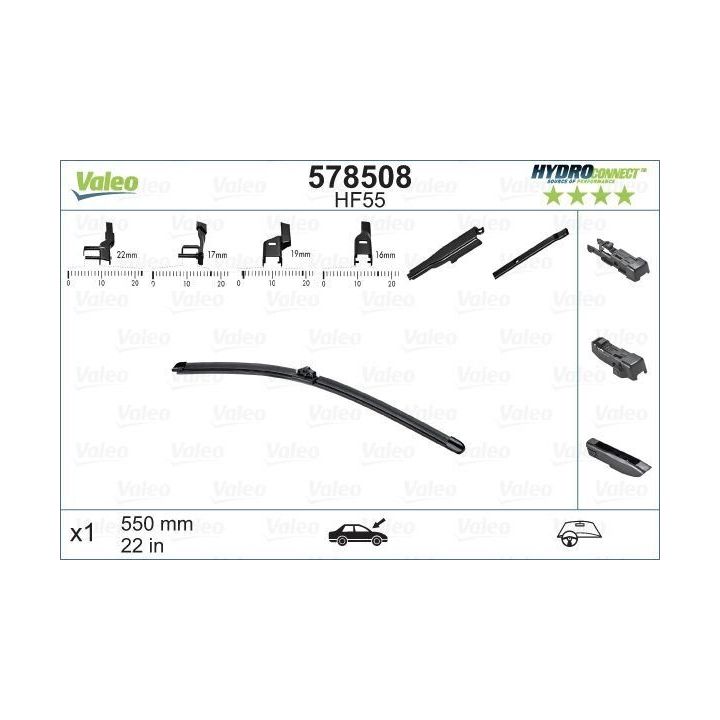 Ön Muz Tipi Silecek Süpürgesi 550 MM Hydroconnect Çoklu Bağlantı - VALEO 578508