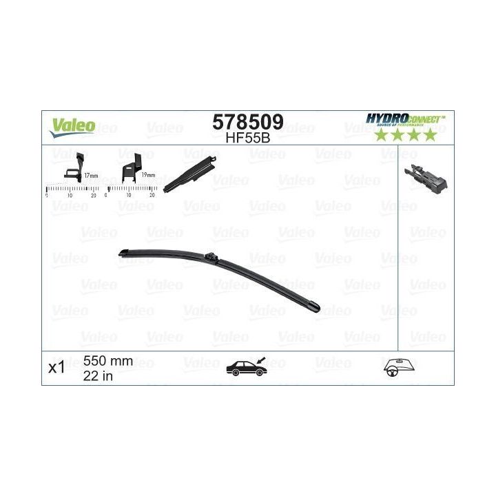 Ön Muz Tipi Silecek Süpürgesi 550 MM B Hydroconnect Çoklu Bağlantı - VALEO 578509