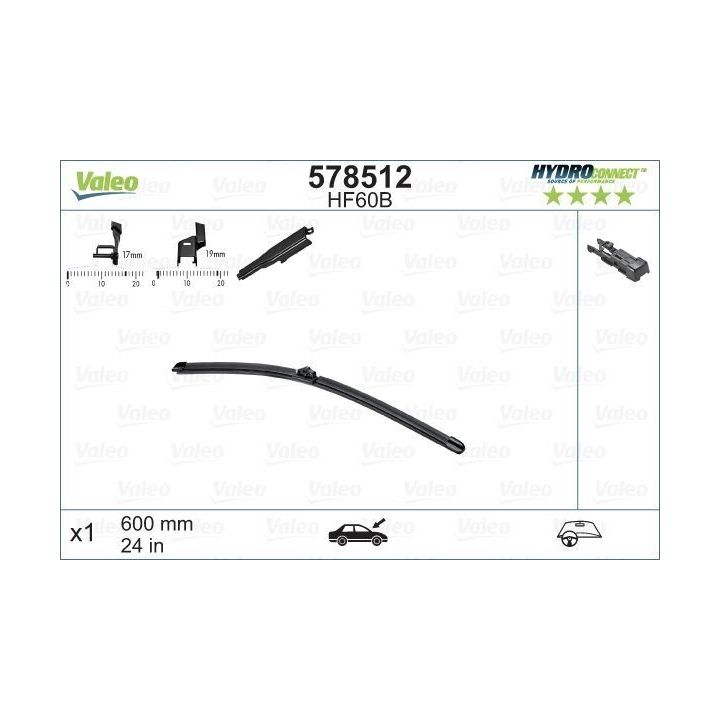 Ön Muz Tipi Silecek Süpürgesi 600 MM B Hydroconnect Çoklu Bağlantı - VALEO 578512