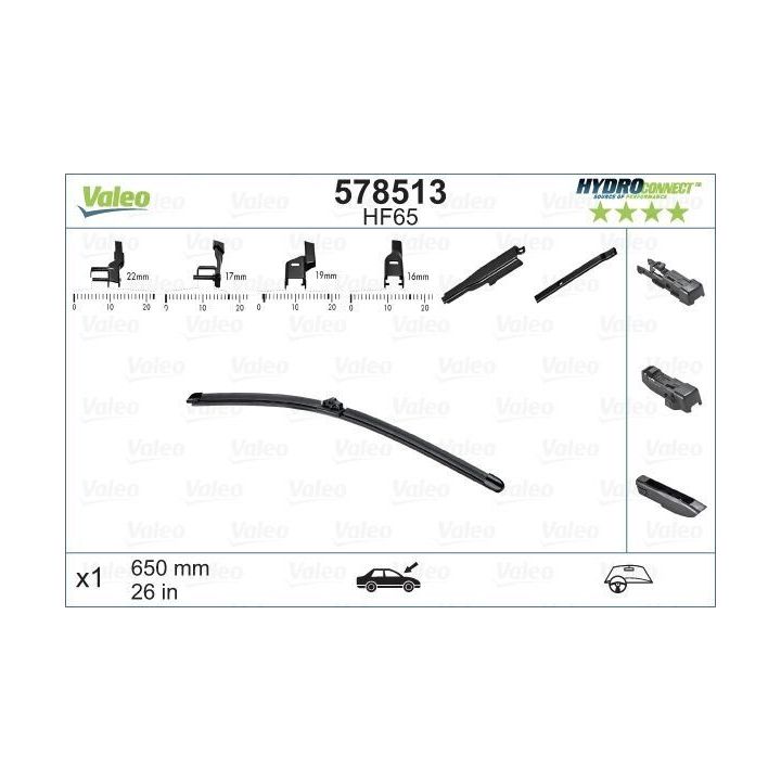Ön Muz Tipi Silecek Süpürgesi 650 MM Hydroconnect Çoklu Bağlantı - VALEO 578513