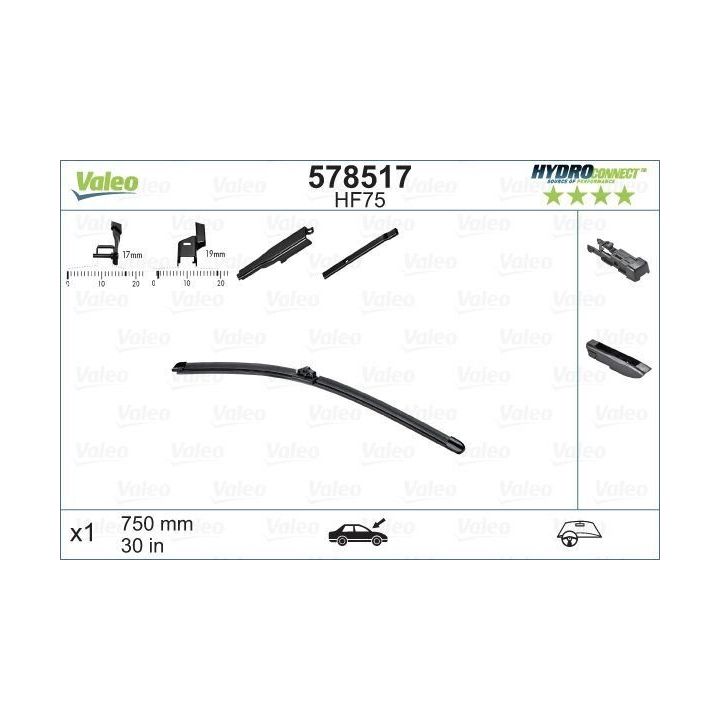 Ön Muz Tipi Silecek Süpürgesi 750 MM Hydroconnect Çoklu Bağlantı HF75 - VALEO 578517