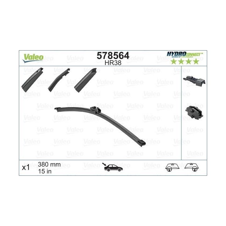 Arka Muz Tipi Silecek Süpürgesi 380 MM Hydroconnect Çoklu Bağlantı HR38 - VALEO 578564