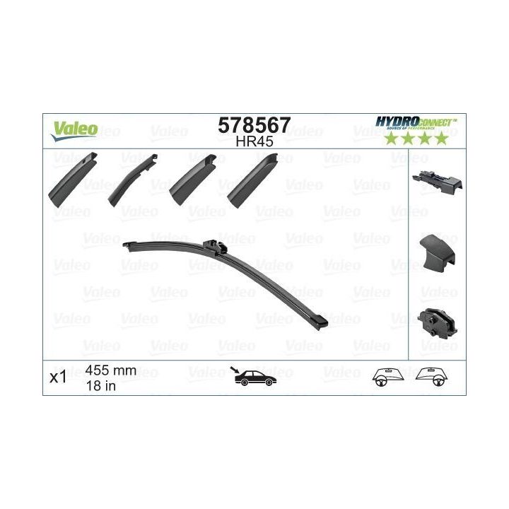 Arka Muz Tipi Silecek Süpürgesi 450 MM Hydroconnect Çoklu Bağlantı HR45 - VALEO 578567