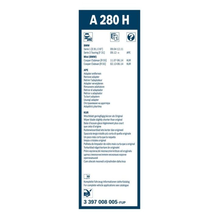 Arka Cam Sileceği Aerotwin 280mm BMW 1 Serisi / 3 Serisi - Bosch 3397008005