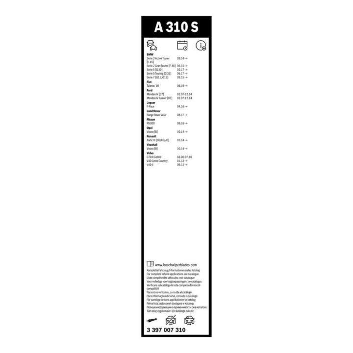 Bosch Silecek Takımı 3397007310 ALPINA BMW FIAT FORD JAGUAR LAND ROVER MASERATI NISSAN OPEL RENAULT VAUXHALL VOLVO