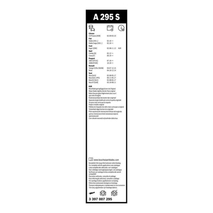 Silecek Süpürgesi Aerotwin Takım 600-400mm Fiat Doblo Ford Kuga Renault Twingo II C3 Picasso (2009-) - Bosch 3397007295