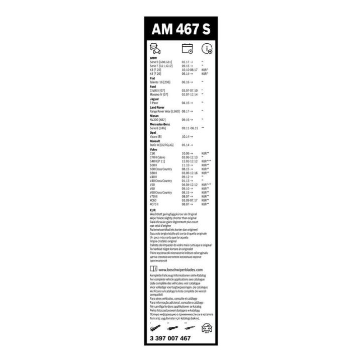 Aerotwin Multiclip Silecek Seti (650/475 MM) Ford C-Max Mondeo Vivaro Trafic İçin (2003 ve Sonrası) - BOSCH 3397007467