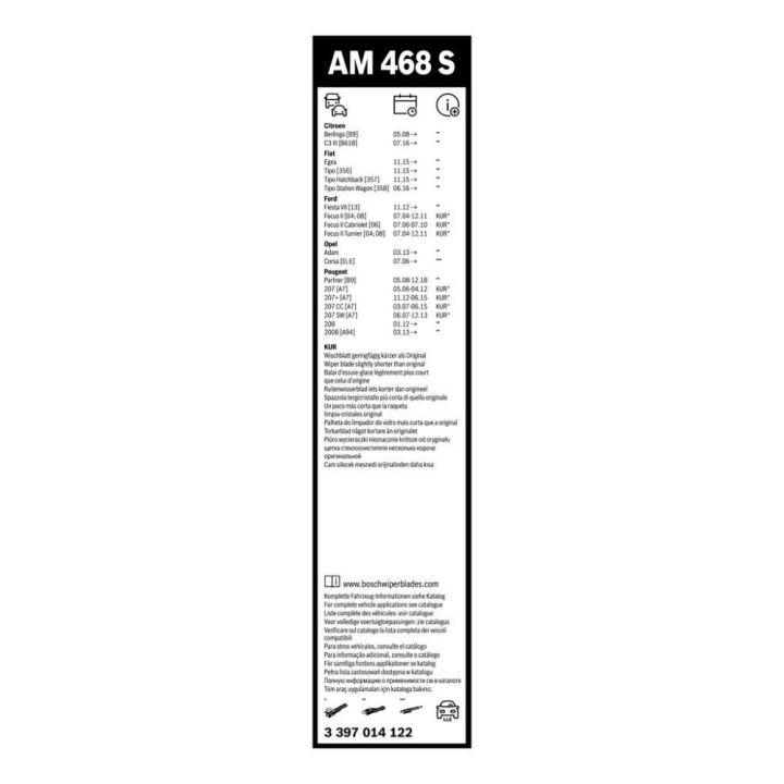 Silecek Seti Aerotwin Multiclip AM468S (650/400 MM) Citroen Berlingo İçin (2008 ve Sonrası) - BOSCH 3397014122