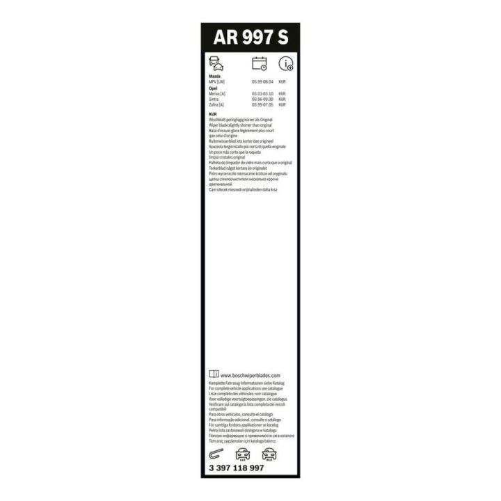 AeroTwin Silecek Seti 600-550MM Zafira Meriva İçin (1999-2009) - BOSCH 3397118997