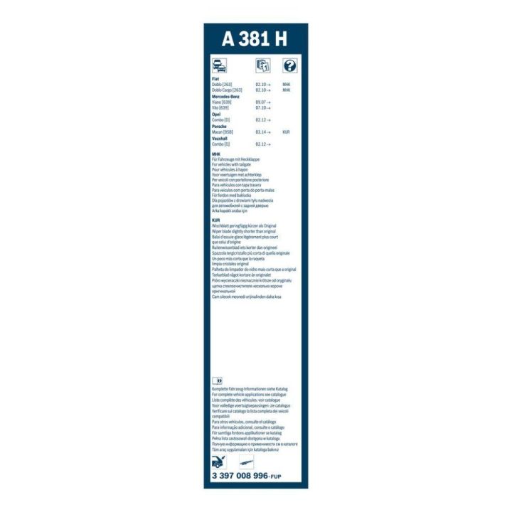 Aerotwin Arka Cam Sileceği 380 MM MB Viano Vito Fiat Doblo Doblo Cargo Uyumlu - BOSCH 3397008996