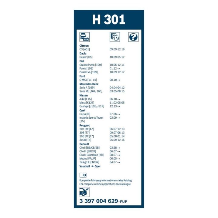 Arka Silecek Süpürgesi (300 MM) Clio II-III Duster P207 P307 Qashqai Fiesta C-Max GLK (2005-) - Bosch 3397004629