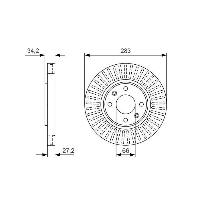 Havalı Ön Fren Diski 283mm PSA Grubu C3 C4 C5 Partner 207 307 (2008-) - Bosch 0986479W69