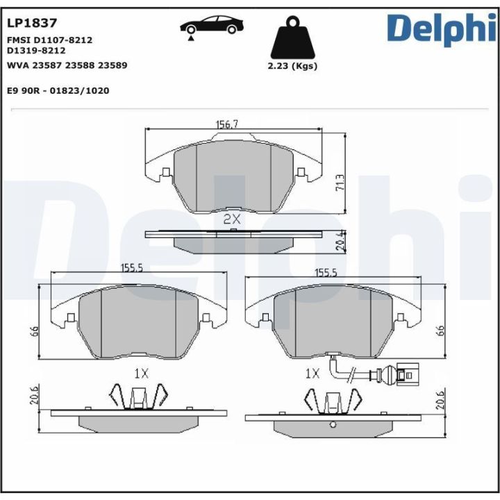Ön Fren Balatası 155mm VW Passat Touran Caddy III Golf VI Skoda Audi (2010-) - Delphi LP1837