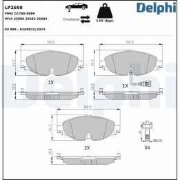 Ön Fren Balatası 160mm Volkswagen Tiguan Golf VI-VII Skoda Octavia III Kodiaq (2006-) - Delphi LP2698