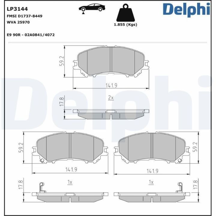 Ön Fren Balatası WVA 25970 Renault Kadjar Nissan Qashqai (2013-) - Delphi LP3144