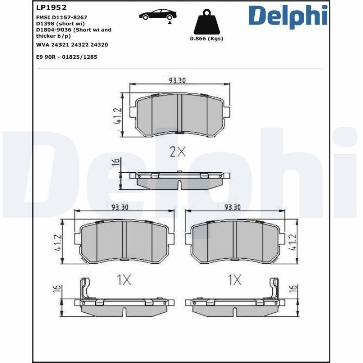 Arka Fren Balatası (93mm) Hyundai Accent III i30 ix20 ix35 Kia Ceed (2005-) - Delphi LP1952