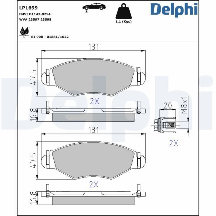 Ön Fren Balatası Peugeot 206 1.4i 16V İçin (1998-) - Delphi LP1699