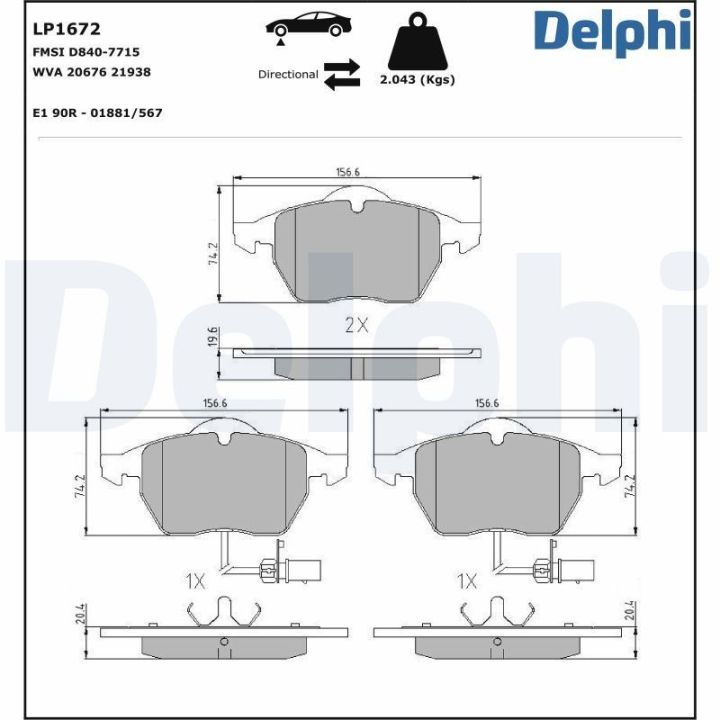 Ön Fişli Fren Balatası Audi A6 1.9 TDI İçin (1997-2001) - DELPHİ LP1672