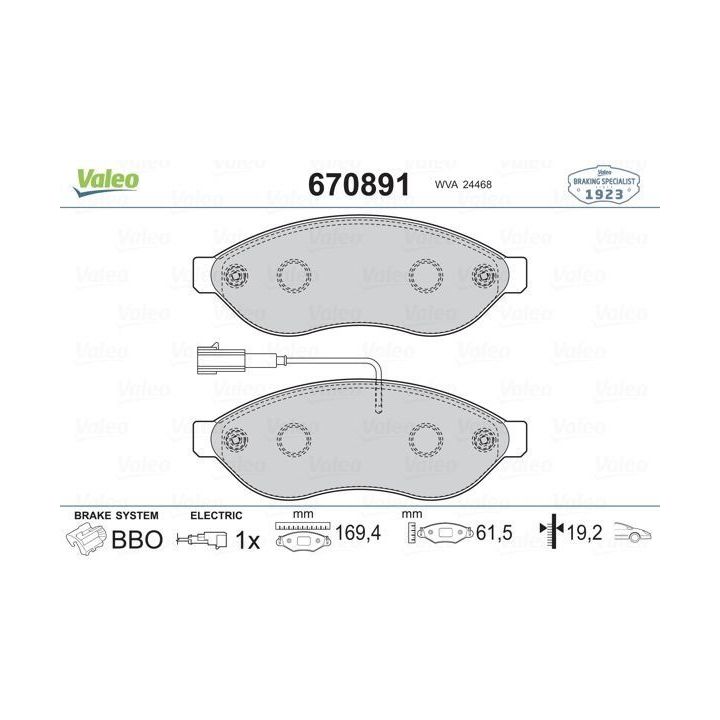 Peugeot Boxer Citroen Jumper Ve Fiat Ducato İçin Fişli Ön Disk Balatası (2006-) - VALEO 670891