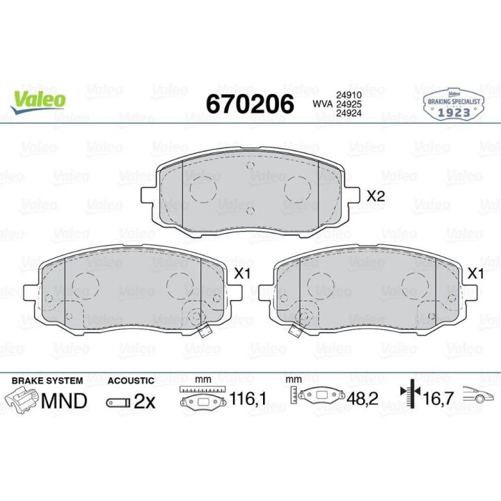 Ön Disk Fren Balatası Hyundai i20, i10 ve Picanto İçin (2004-2015) - VALEO 670206