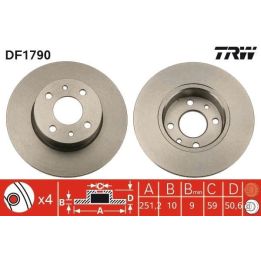 Takım Arka Düz Fren Diski Fiat Stilo Linea Bravo Jet İçin 251.5 MM (2007-) - TRW DF1790