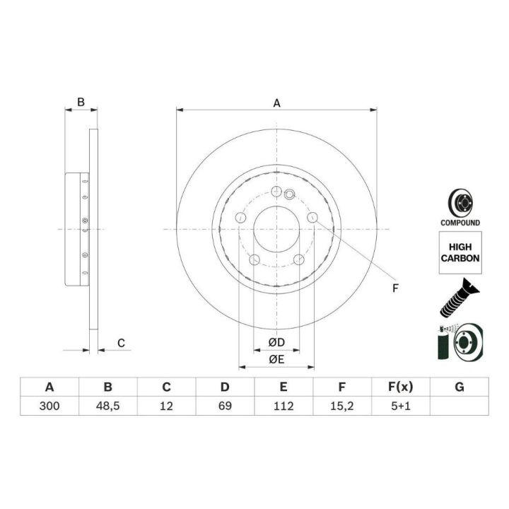Mercedes-Benz C Serisi İçin Fren Diski (C 160, C 180, C 200 Modelleri) - BOSCH 0986479H49