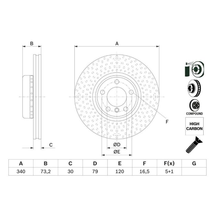 Fren Diski BMW 1 Serisi (114d 114i 116d 116i) İçin (2011-2019) - BOSCH 0986479E11