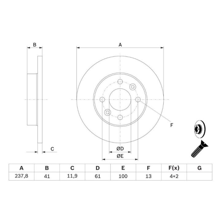 Renault Clio Megane Symbol Logan Sandero R Serisi Ön Fren Diski (4 Delik 238MM) - BOSCH 0986478105