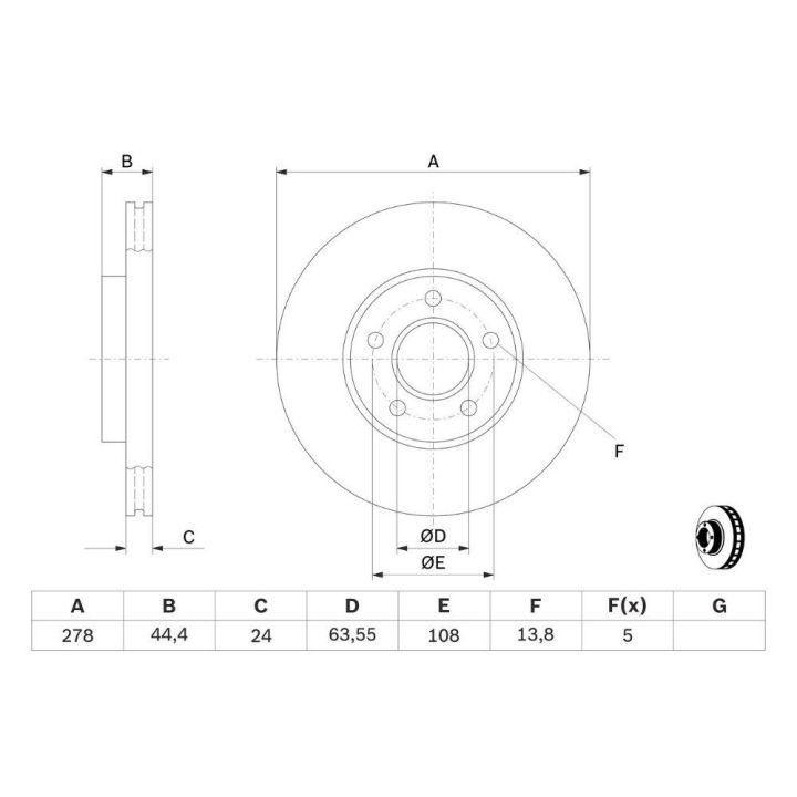 Fren Diski Ön Havalı 278MM Ford Tourneo Connect Transit Connect (2002-2013) - BOSCH 0986479069