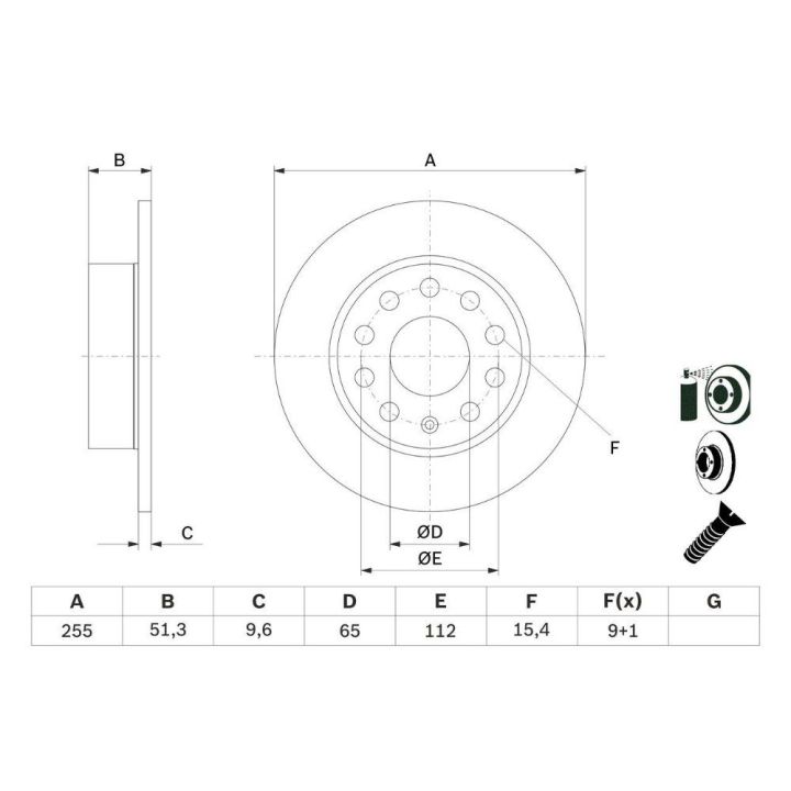 Fren Diski Arka 255MM Golf V-VI Octavia Toledo III Altea Audi A3 İçin (2004-) - BOSCH 0986479099