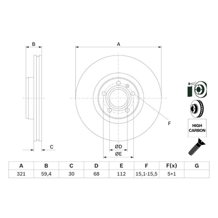 Ön Fren Diski Audi A6 A8 2.0 2.4 2.7 2.8 3.0 3.2 4.2 6.0 TDI FSI TFSI İçin (2002-) - BOSCH 0986479300