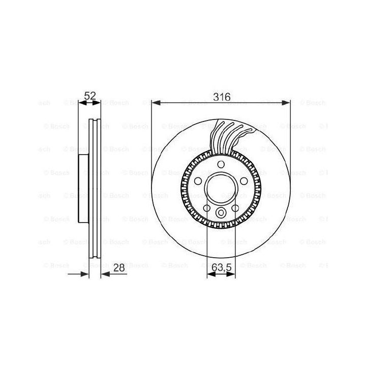 Ön Havalı Fren Diski 316mm Ford Galaxy Volvo S60 V60 V70 XC70 Land Rover Freelander İçin (2007-) - Bosch 0986479620