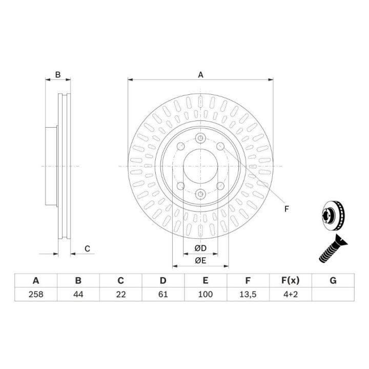 Ön Havalı Fren Diski Aynası 258MM Clio IV Symbol Logan MCV Sandero II (2012-) - BOSCH 0986479A86