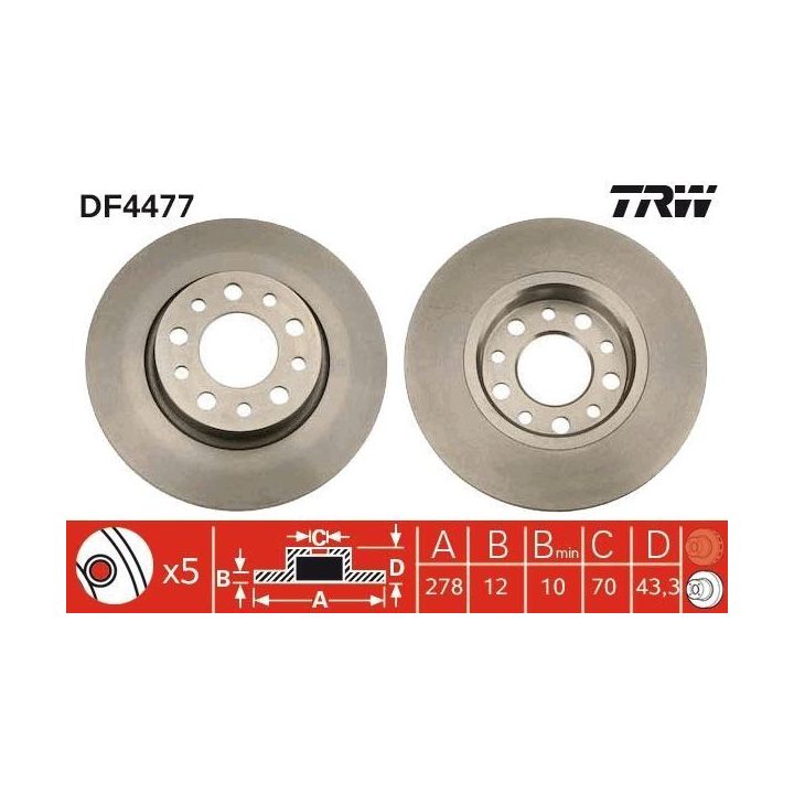TRW DF4477 Fren Disk Arka Alfa Romeo 159 (939), Brera 939, Giulietta 940, Spider 939, Fiat 500X Jeep Renegade off-road 98-03