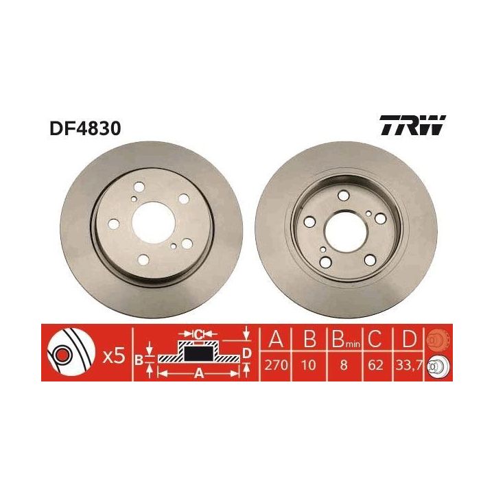 TRW Fren Disk Arka I Toyota: Auris (e15), Auris (e18), Auris Estate (e18), Auris Van Box (e18), Corolla Saloon (e15) 2005-2013