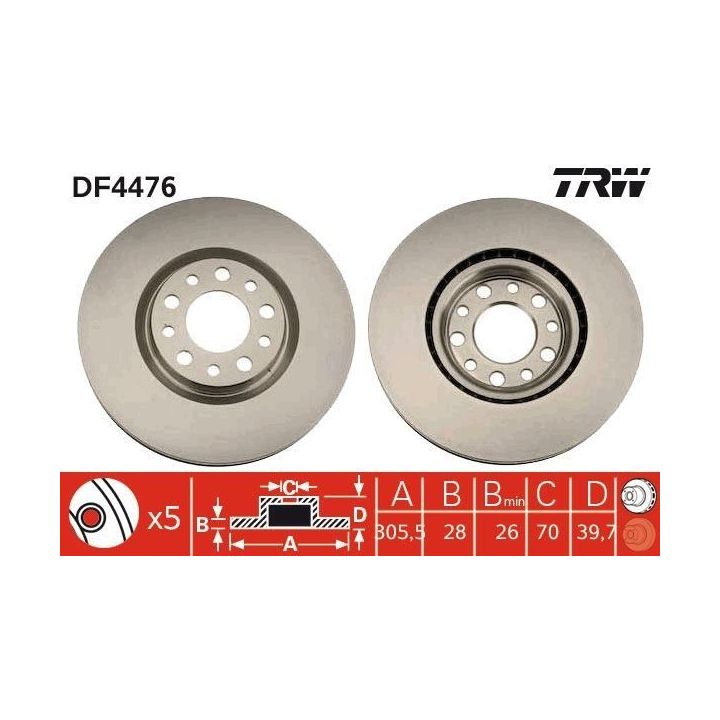TRW Fren Disk Ön I Alfa Romeo 159 (939), 159 Sportwagon (939), Brera (939), Giulietta (940), Spider (939)-Fiat: 500X (334) 10-12