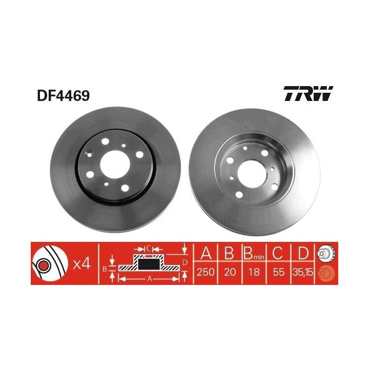 TRW Fren Disk Ön I Byd F0 - Citroen: C1 (pm, Pn), C1 II (pa, Ps) - Geely Gc2 - Gleagle: Panda - Peugeot: 107 (pm, pn)  2009-2015