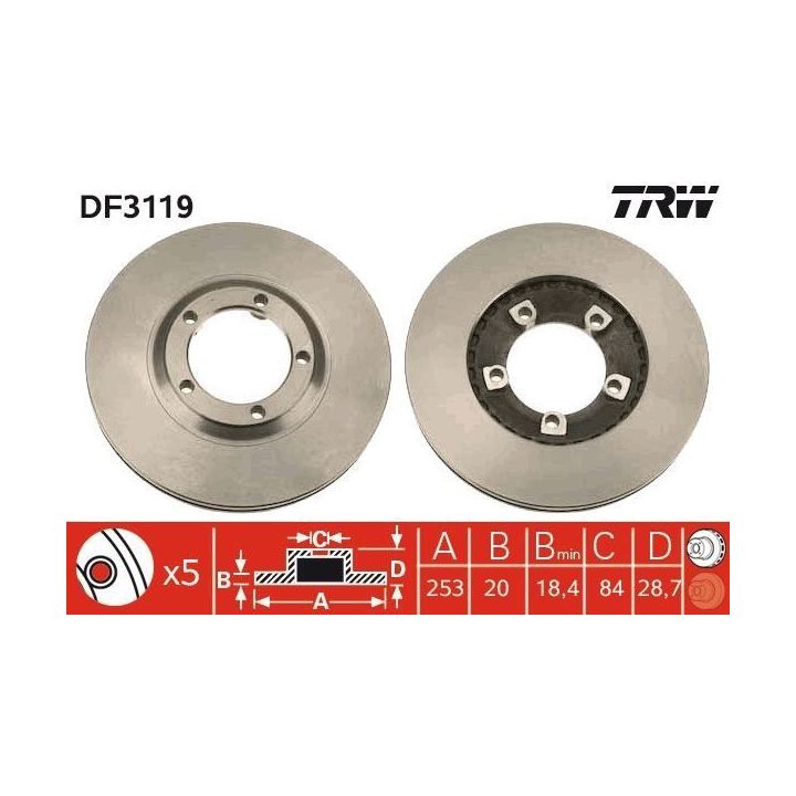 TRW Fren Disk Ön I Hyundai Grace Box, Grace Bus, H-1/Starex Mpv (A1), H100 Box, H100 Bus(P), H100 Pickup, H100 Platform/Chassis