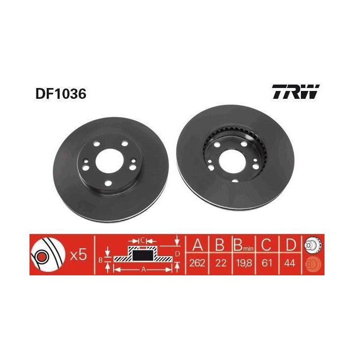 TRW DF1036 Fren Disk Ön I Renault Safrane I (b54), Safrane II (b54) 1995-2005