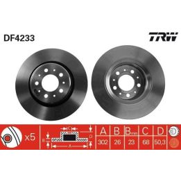 Fren Disk Ön Volvo 850 (854), 850 Estate (855), C70 - Convertible (873), C70 Coupe (872), S70 (874), V70 (875, 876) TRW DF4233