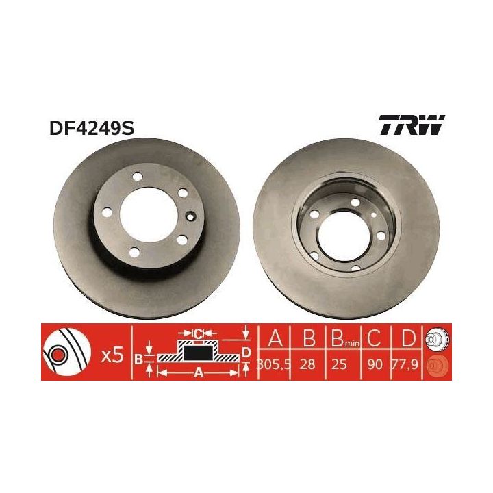 TRW Fren Diski Ön Havalı 305.50mm Movano 2.2dti 2.5dti 2.8dti (00-+) Master II 1.9dci 2.2dci 2.5dci 2.8dci (01-+) (16jant)