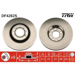 TRW Fren Diski Ön Havalı 312mm Passat 96-05 Superb 01-08 A4 00-09 A6 97-05
