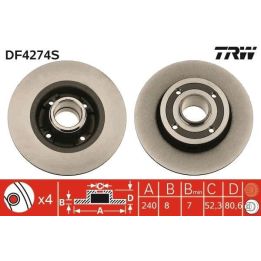TRW Takım - Fren Diski Arka Düz 240mm Rulmansız Renault Clio III 05-+ Megane II 02-+ Twingo II