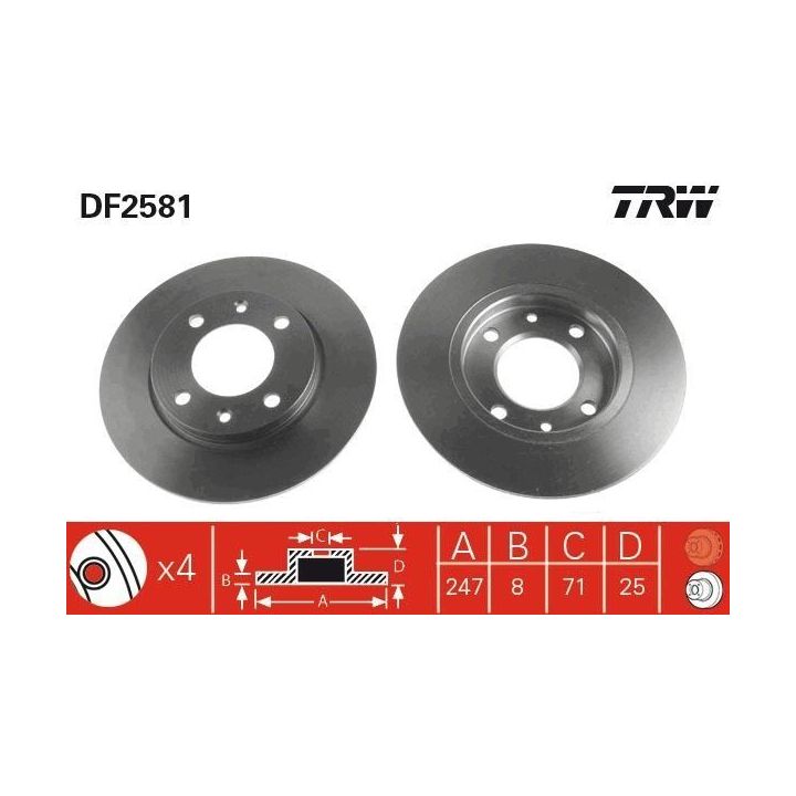 TRW Takım - Fren Diski Arka Düz 247mm (Peugeot) P106 Gti P206 P306 (Citroen) Zx