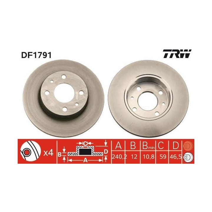 TRW Takım - Fren Diski Ön 4d-240mm Uno 70 (1985 - +)