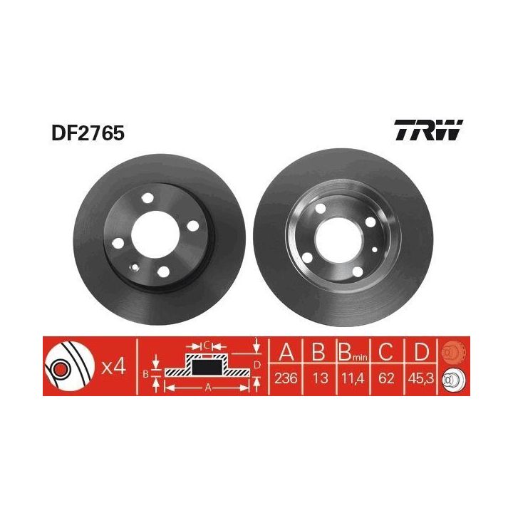 TRW Takım Skoda Volkswagen Felicia Volkswagen Caddy Ön Düz Fren Diski 236 MM