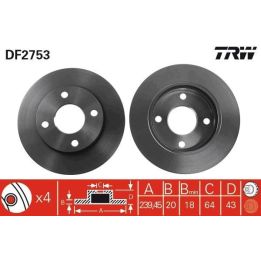 TRW Takım - Fren Diski Ön Havalı 239 mm Otosan(Ford) Escort