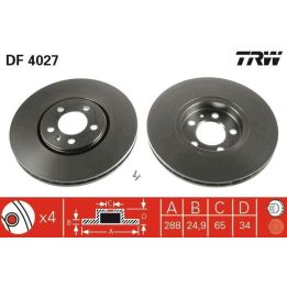 TRW Takım - Fren Diski Ön Havalı 288mm Bora 98-05 Golf IV-V 97-08 New Beetle 99-10 Polo 01-+ Fabia 1999-+ Octavia 96-10 vb 99-06