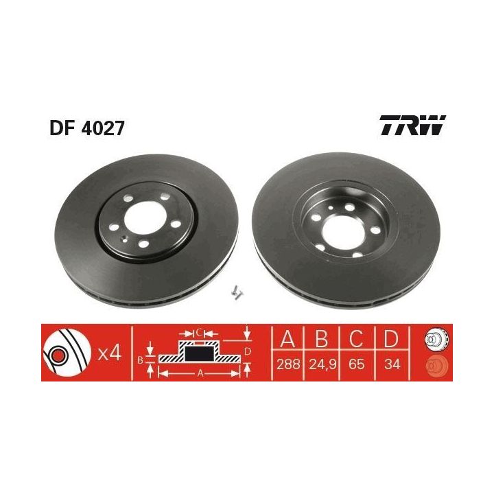 TRW Takım - Fren Diski Ön Havalı 288mm Bora 98-05 Golf IV-V 97-08 New Beetle 99-10 Polo 01-+ Fabia 1999-+ Octavia 96-10 vb 99-06